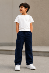 Kids’ Multi-Pocket Cargo Pants with Elastic Waist – Casual Utility Style