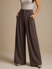 Women’s Korean Linen Wide-Leg Pants – Chocolate Brown