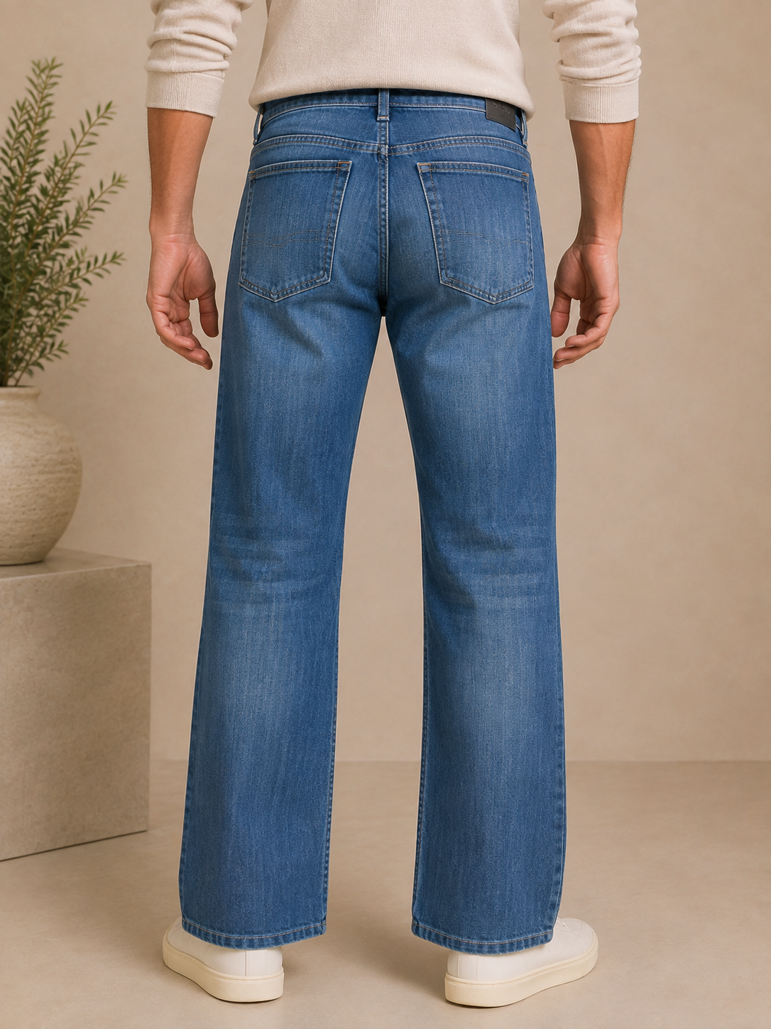 Classic Blue Washed Denim Jeans – Unisex