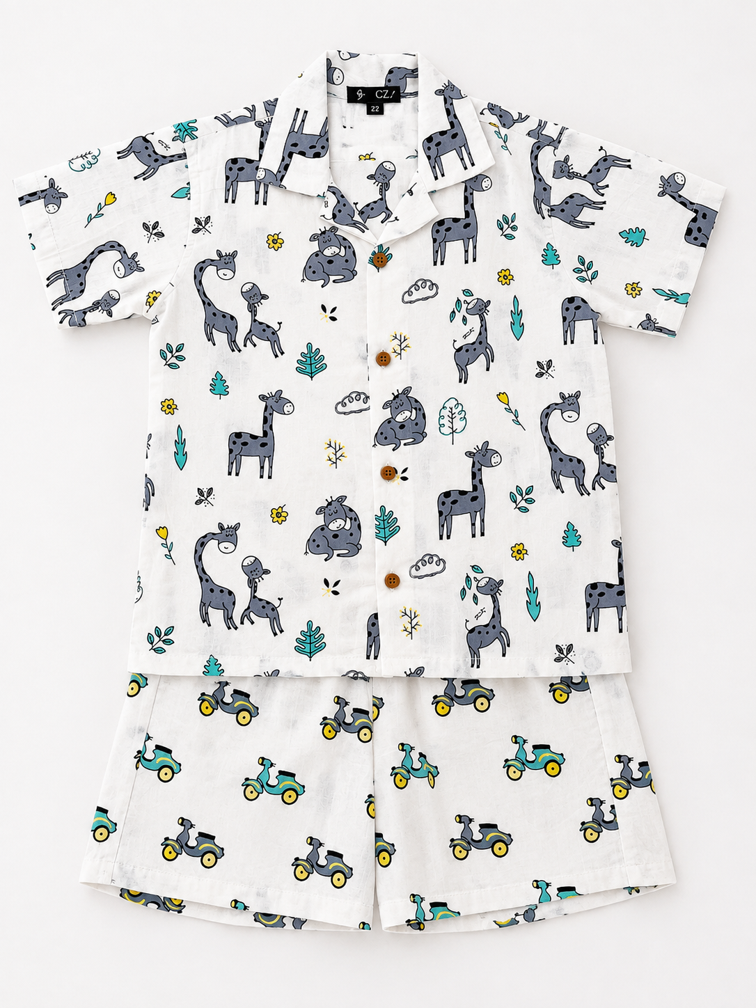 Kids Giraffe & Scooter Printed Co-Ord Set