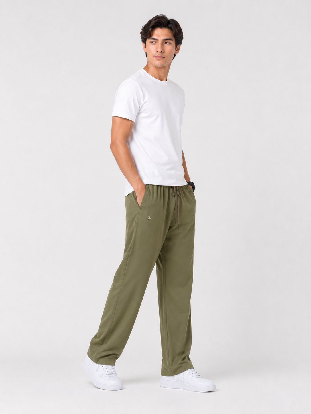 Men’s Beige Linen Blend Relaxed-Fit Trousers