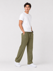 Men’s Beige Linen Blend Relaxed-Fit Trousers