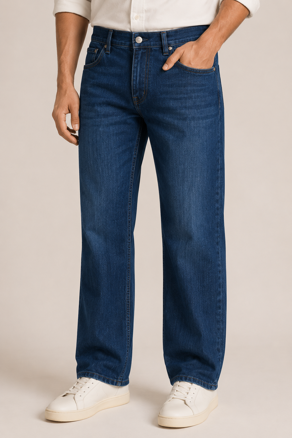 Unisex Classic Dark Blue Denim Jeans