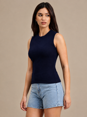 Girls’ Navy Blue Ribbed Sleeveless Top