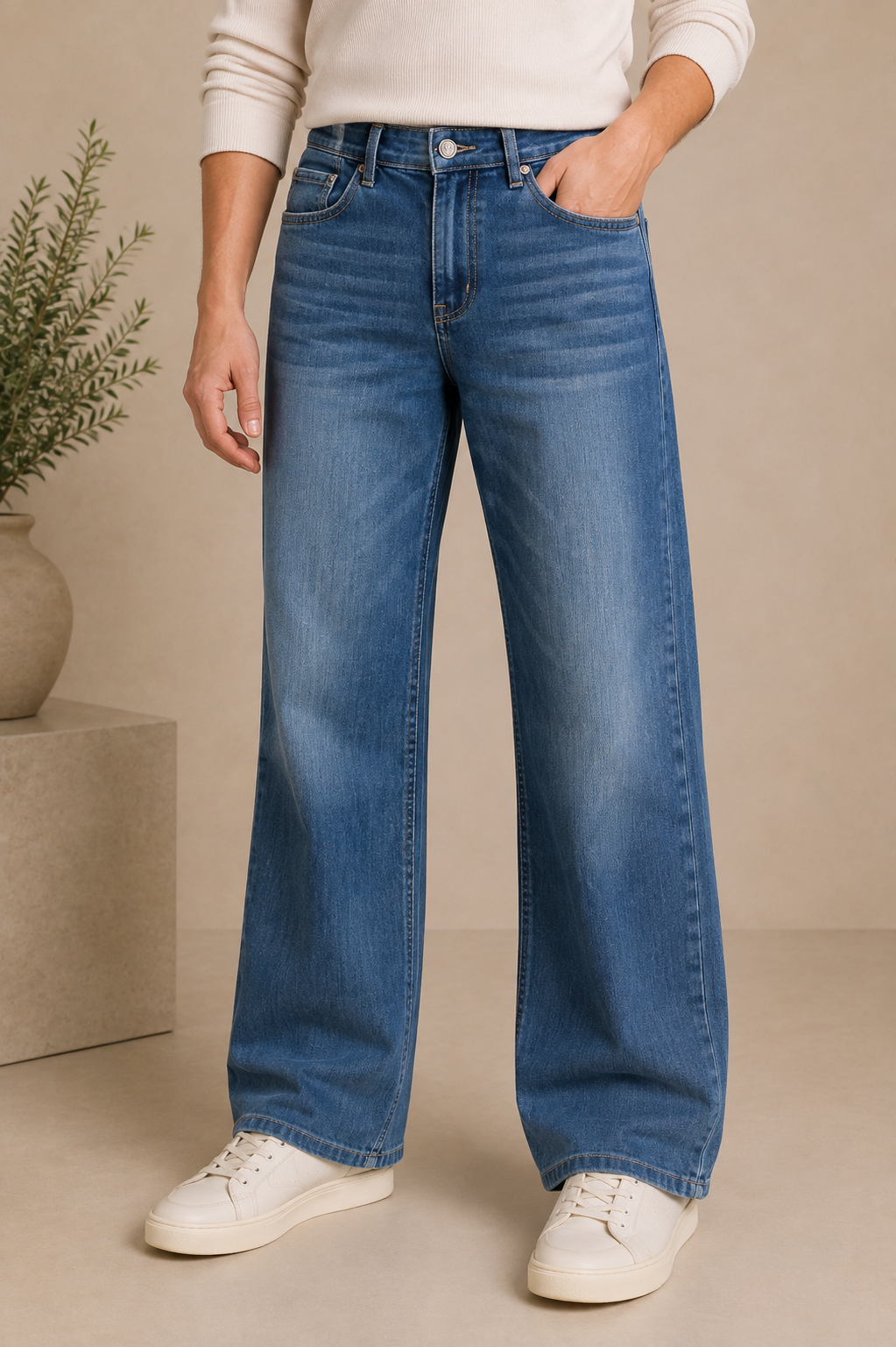 Classic Blue Washed Denim Jeans – Unisex