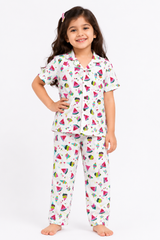 Kids Printed Shirt & Full-Length Pant Set – Watermelon & Ice Cream Print Co-Ord Set