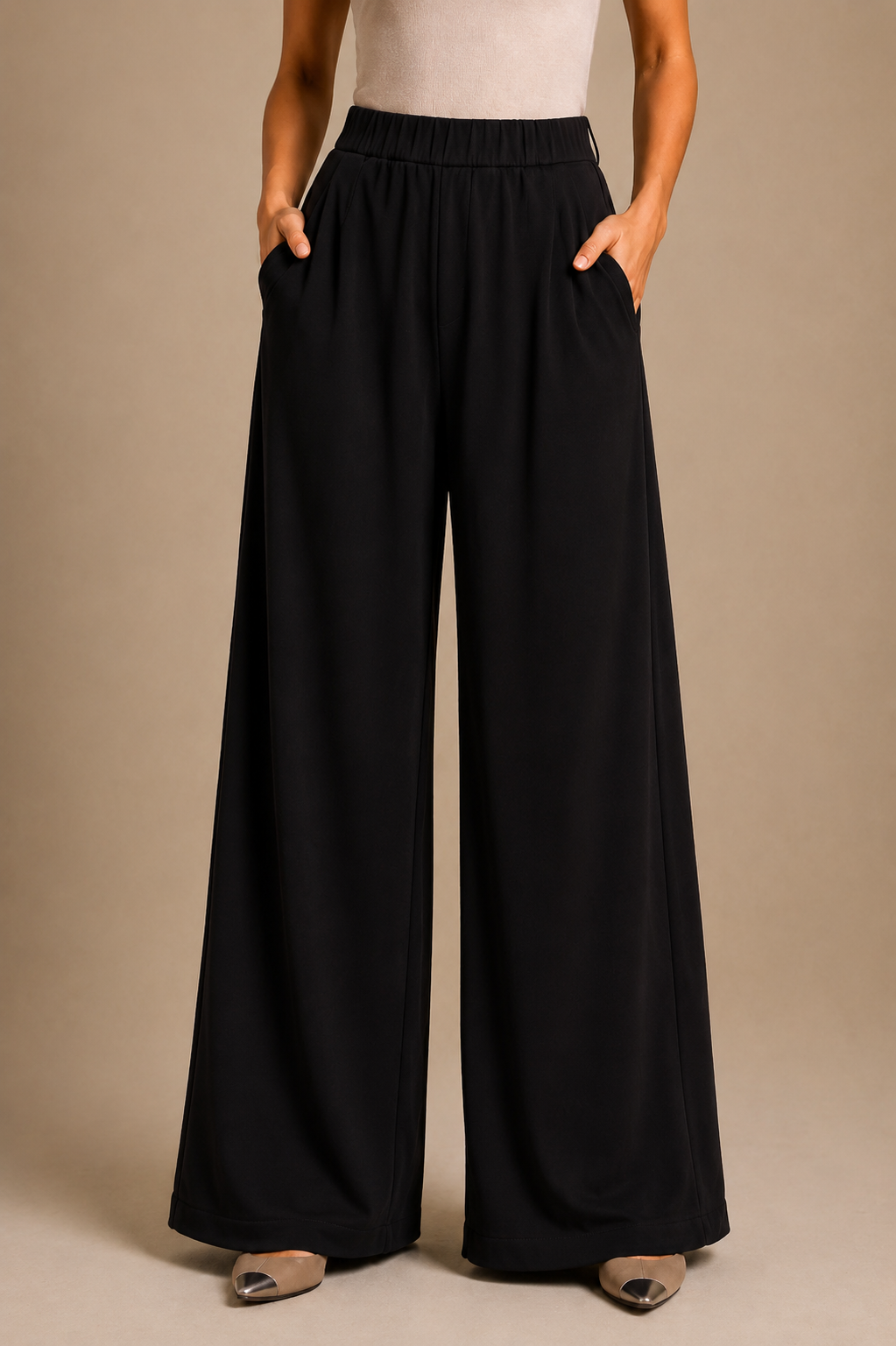 Women’s Korean Linen Wide-Leg Pants – Classic Black