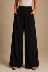 Women’s Korean Linen Wide-Leg Pants – Classic Black