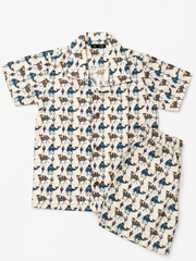 Kids Printed Shirt & Shorts Set – Cream Camel & Cactus Print Casual Co-Ord Set