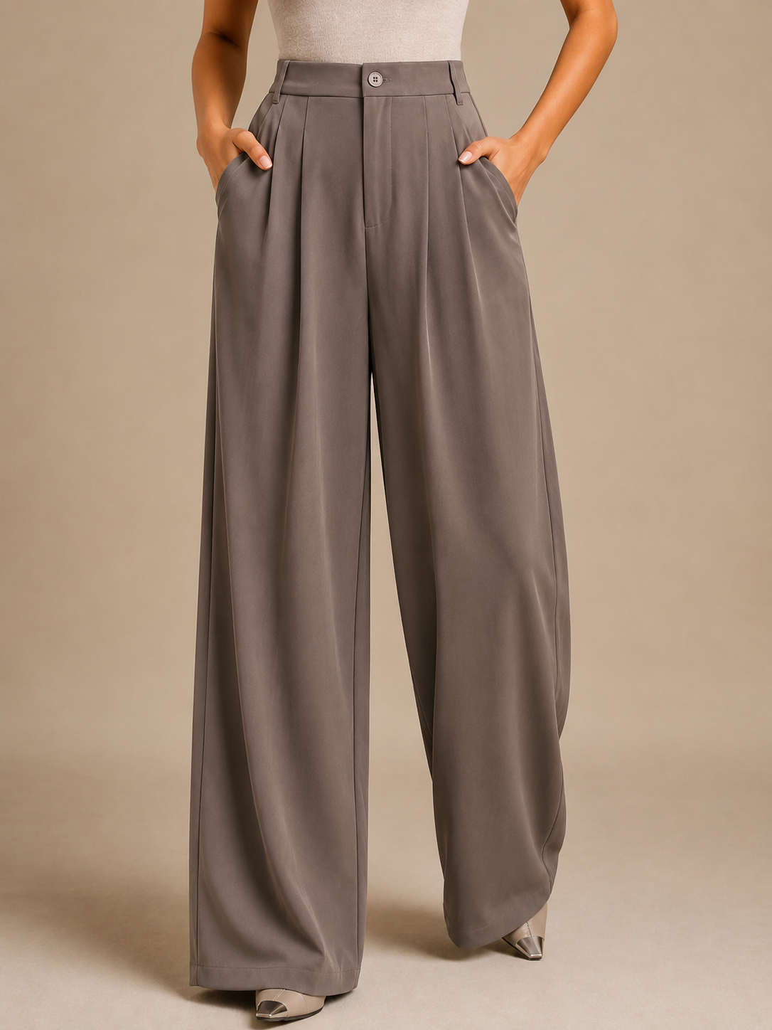 Women’s Elastic Korean Linen Pants – Taupe