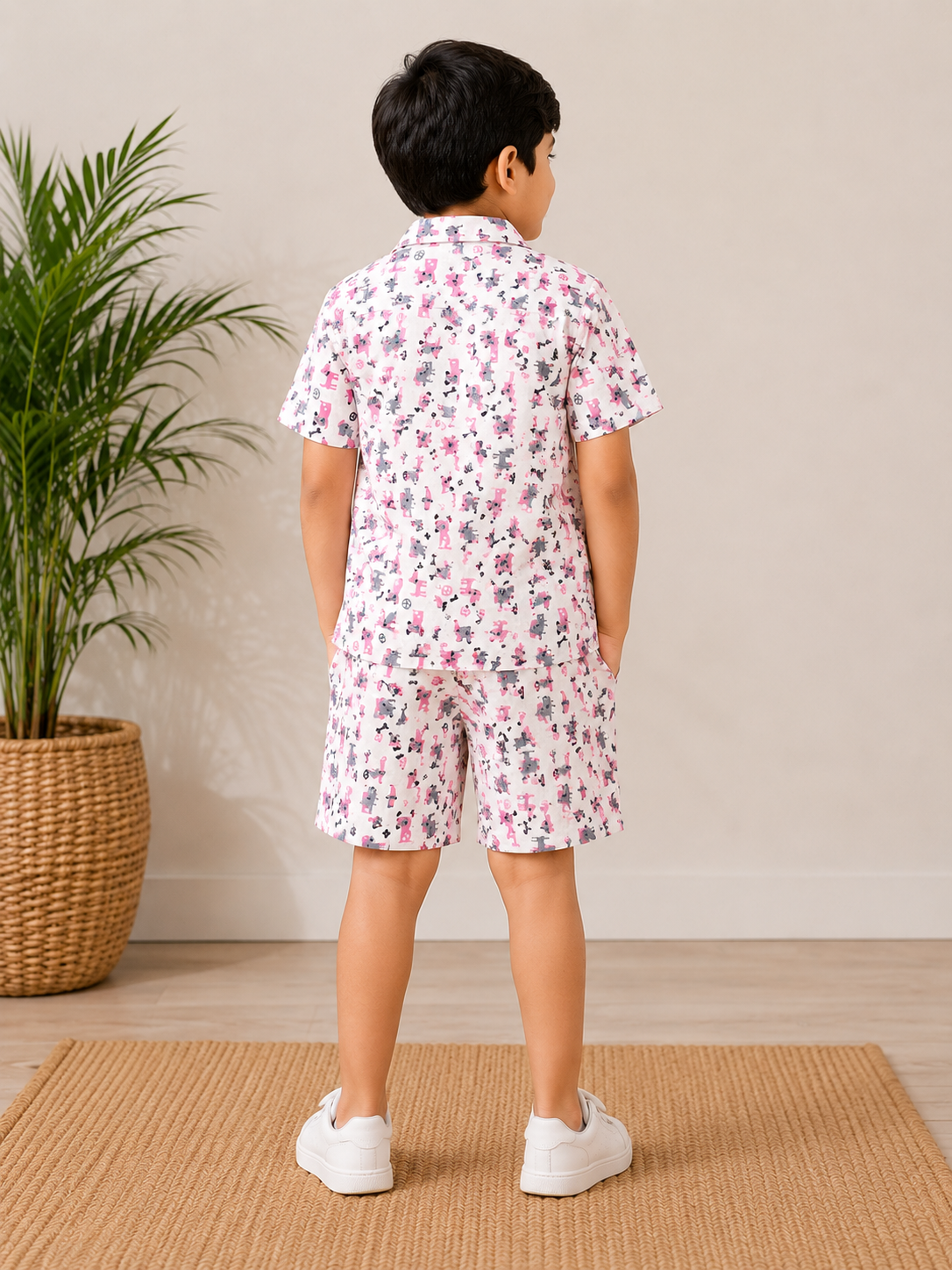 Kids’ Cute Puppy Print Shirt & Shorts Co-Ord Set