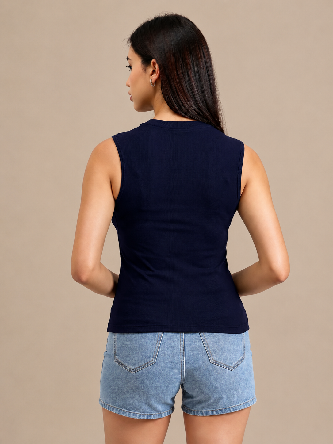 Girls’ Navy Blue Ribbed Sleeveless Top
