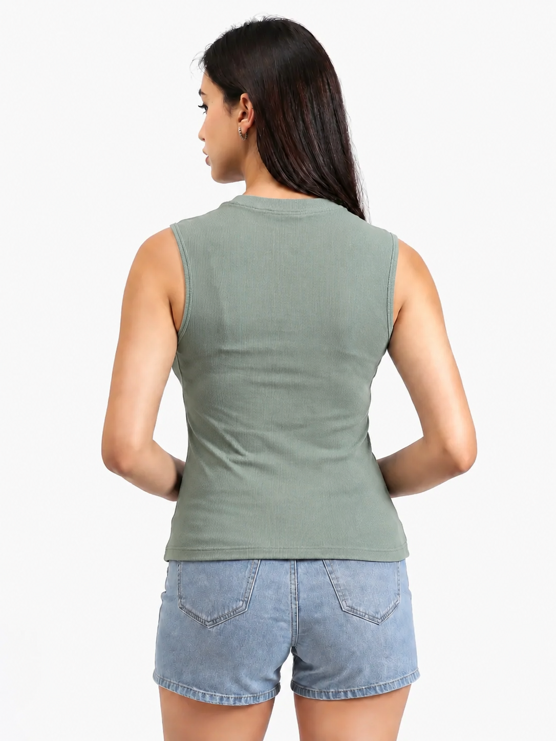 Girls’ Sage Green Ribbed Sleeveless Top