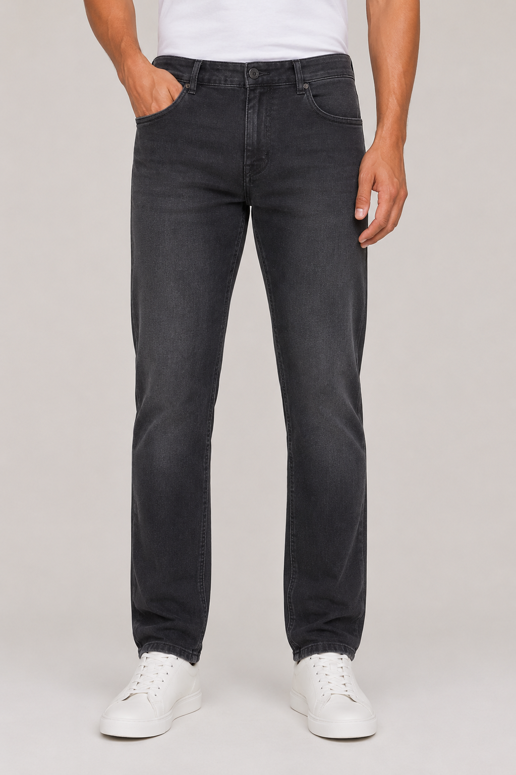 Classic Washed Cotton Denim Pants – Dark Grey