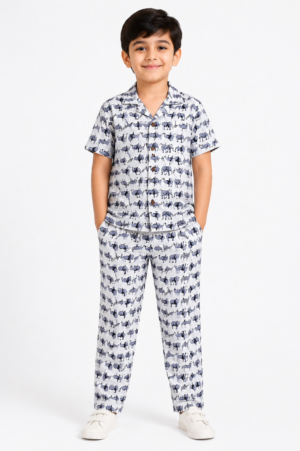 Kids Animal Print Co-Ord Set – Printed Shirt & Pants