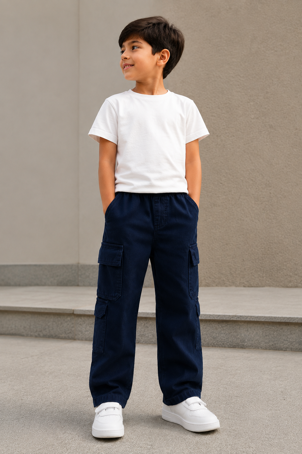 Kids’ Multi-Pocket Cargo Pants with Elastic Waist – Casual Utility Style