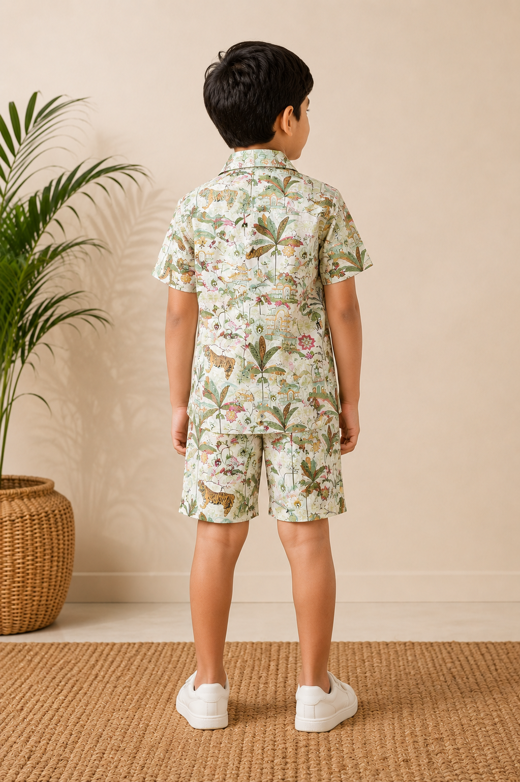 Kids Printed Shirt & Shorts Set – Tropical Jungle & Animal Print Casual Co-Ord Set