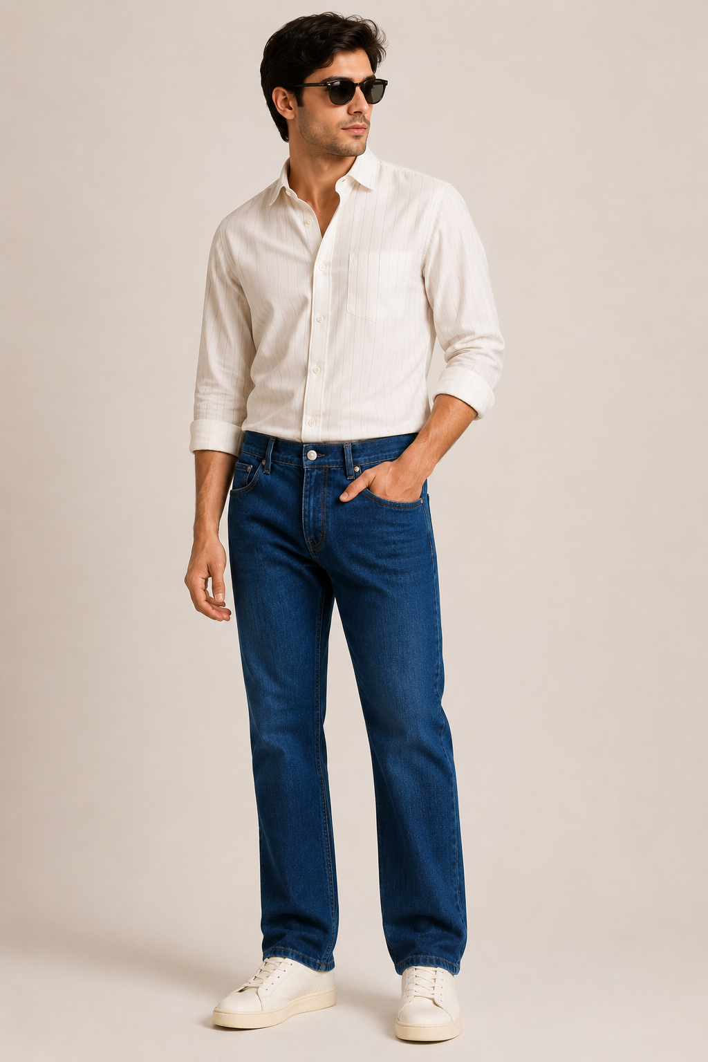Unisex Classic Dark Blue Denim Jeans