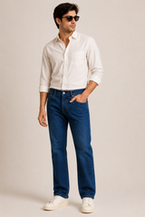 Unisex Classic Dark Blue Denim Jeans