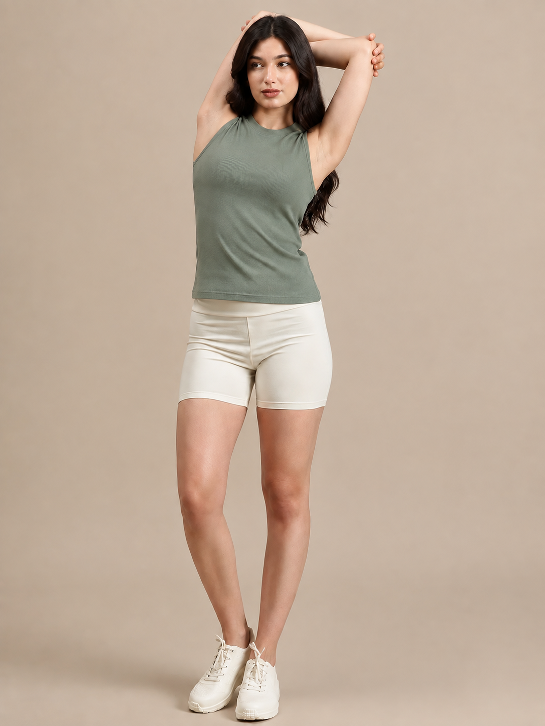 Girls’ Sage Green Ribbed Sleeveless Top