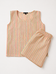 Kids Printed Sleeveless Top & Shorts Set – Multicolor Striped Casual Co-Ord Set