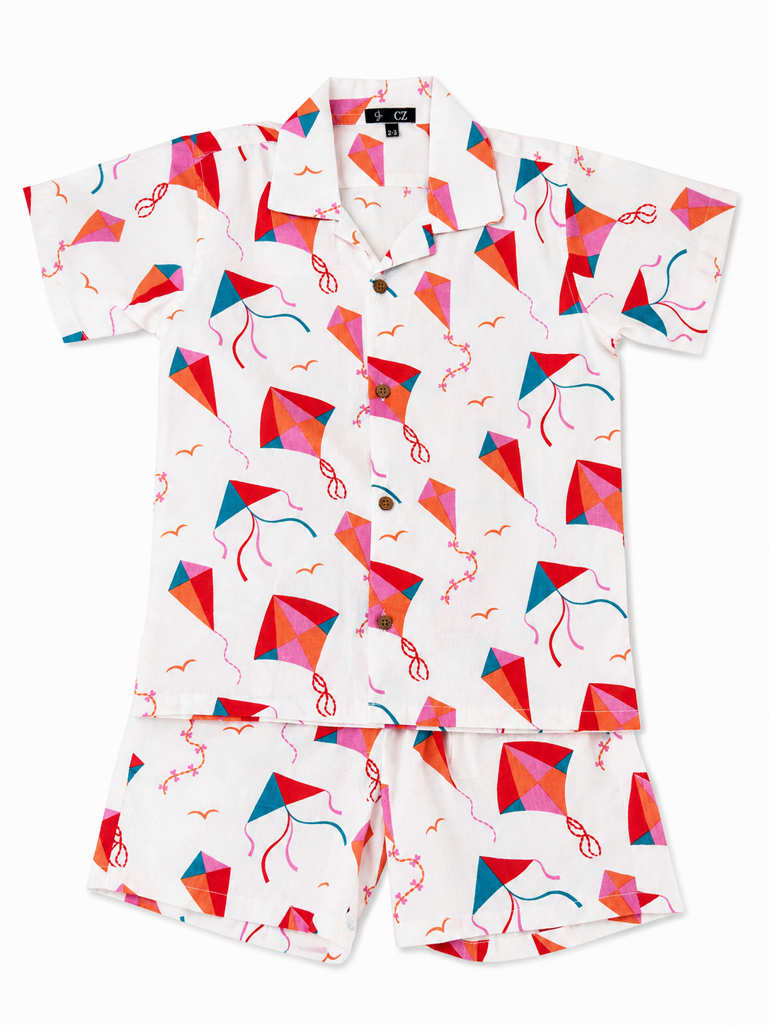 Kids’ Colorful Kite Print Shirt & Shorts Co-Ord Set