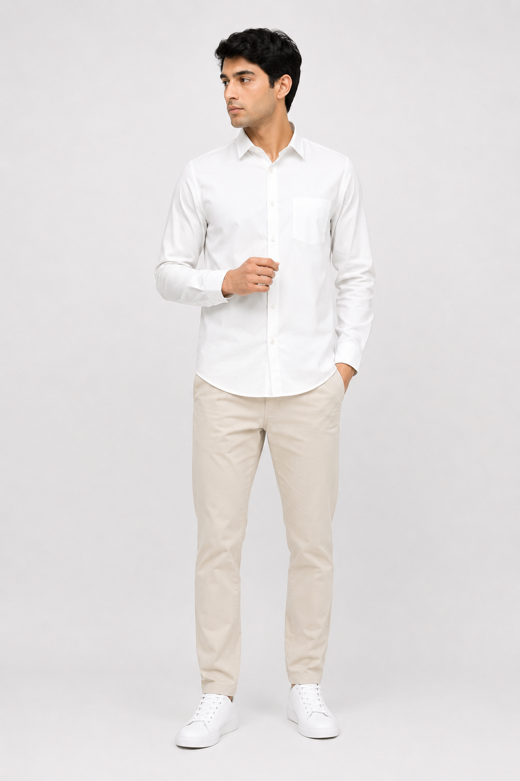 Men’s Classic White Utility Shirt – Full Sleeve Casual Button-Down Shirt