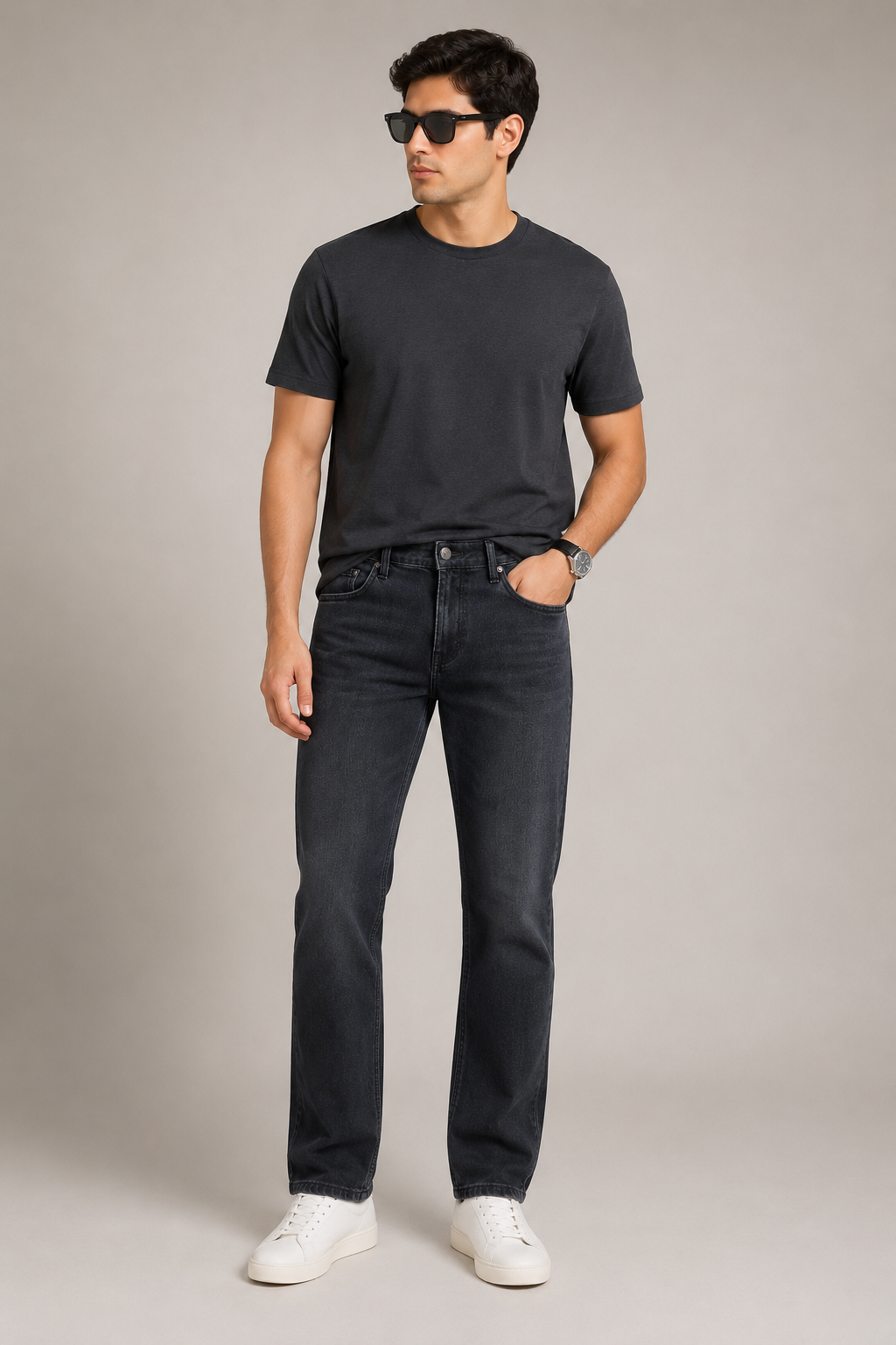 Classic Straight-Leg Stretch Jeans - Black