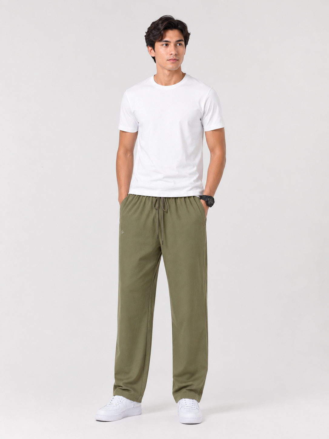 Men’s Beige Linen Blend Relaxed-Fit Trousers