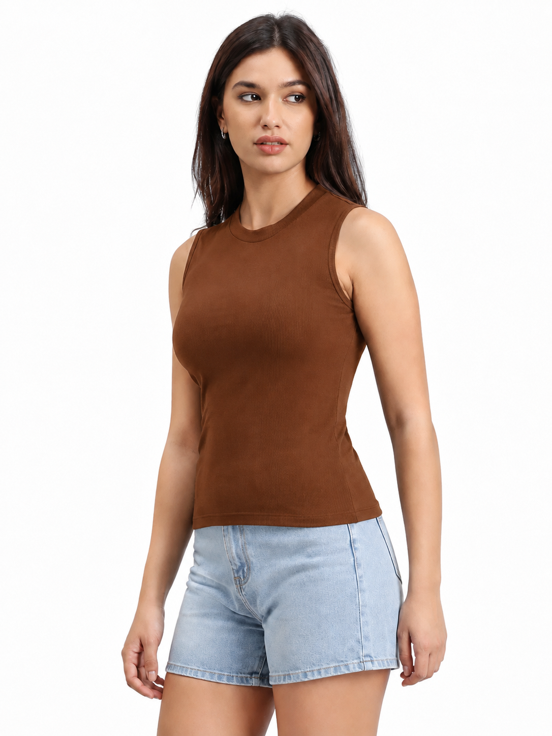 Girls’ Brown Ribbed Sleeveless Top