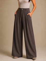 Women’s Korean Linen Wide-Leg Pants – Dark Mocha Brown