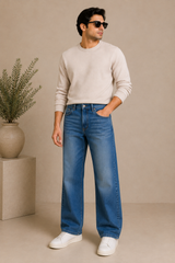 Classic Blue Washed Denim Jeans – Unisex