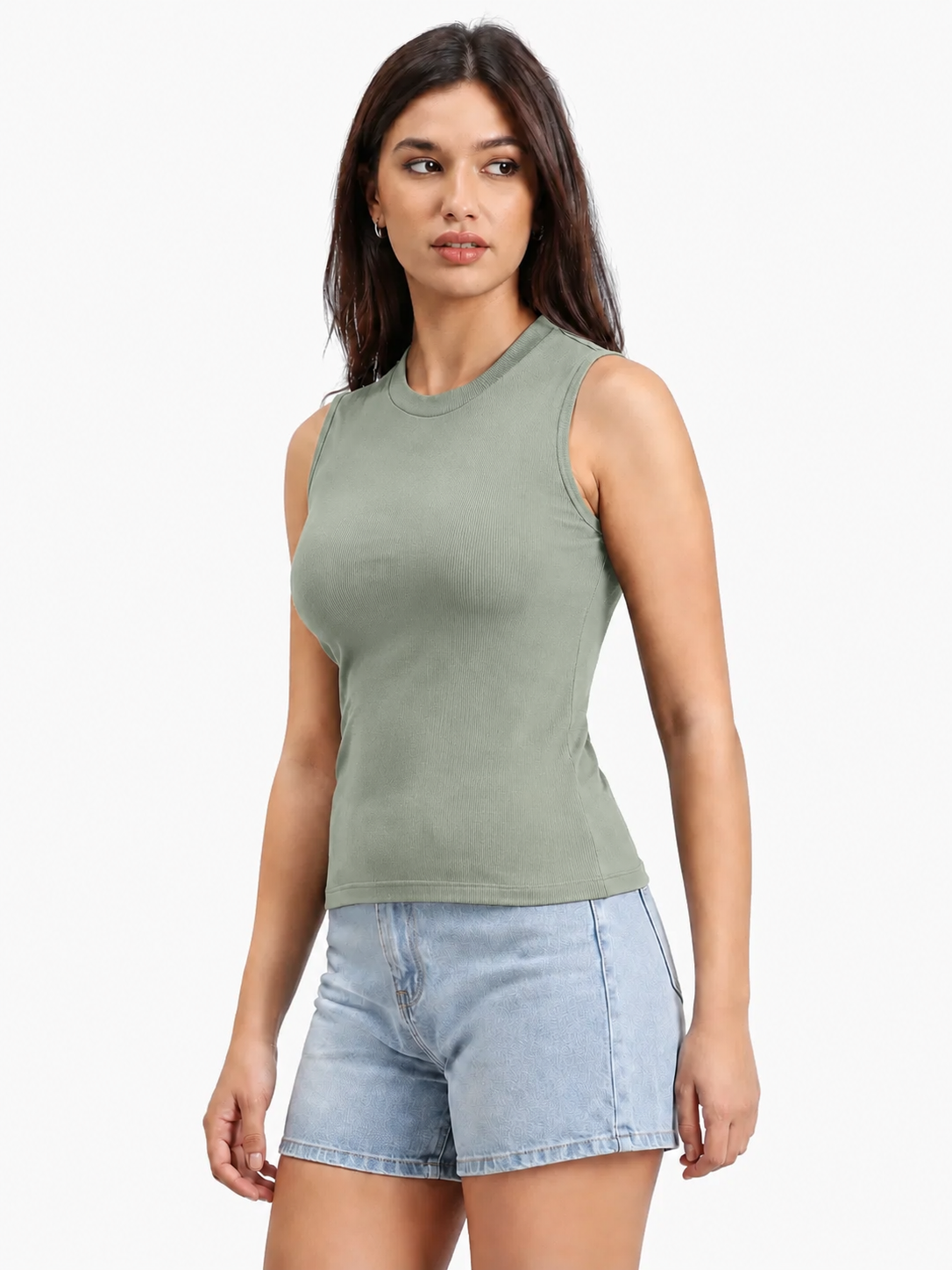 Girls’ Sage Green Ribbed Sleeveless Top