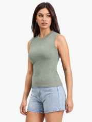 Girls’ Sage Green Ribbed Sleeveless Top
