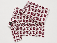 Kids Printed Shirt & Full Pants Set – Off-White & Maroon Horse Print Co-Ord Set