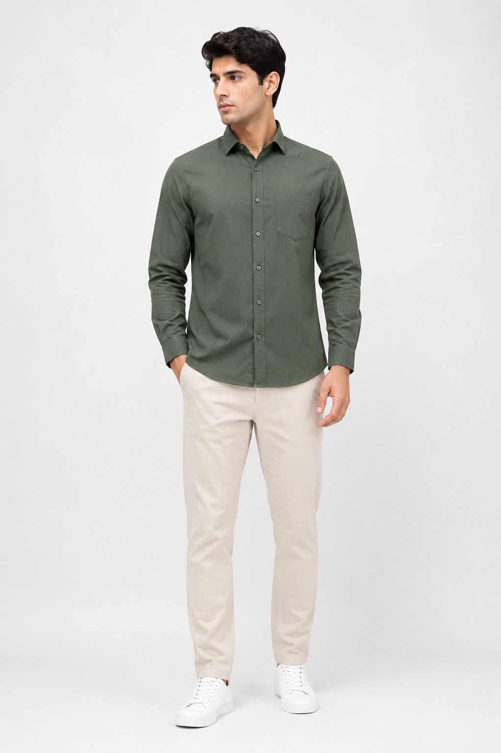 Men’s Olive Green Solid Full-Sleeve Shirt