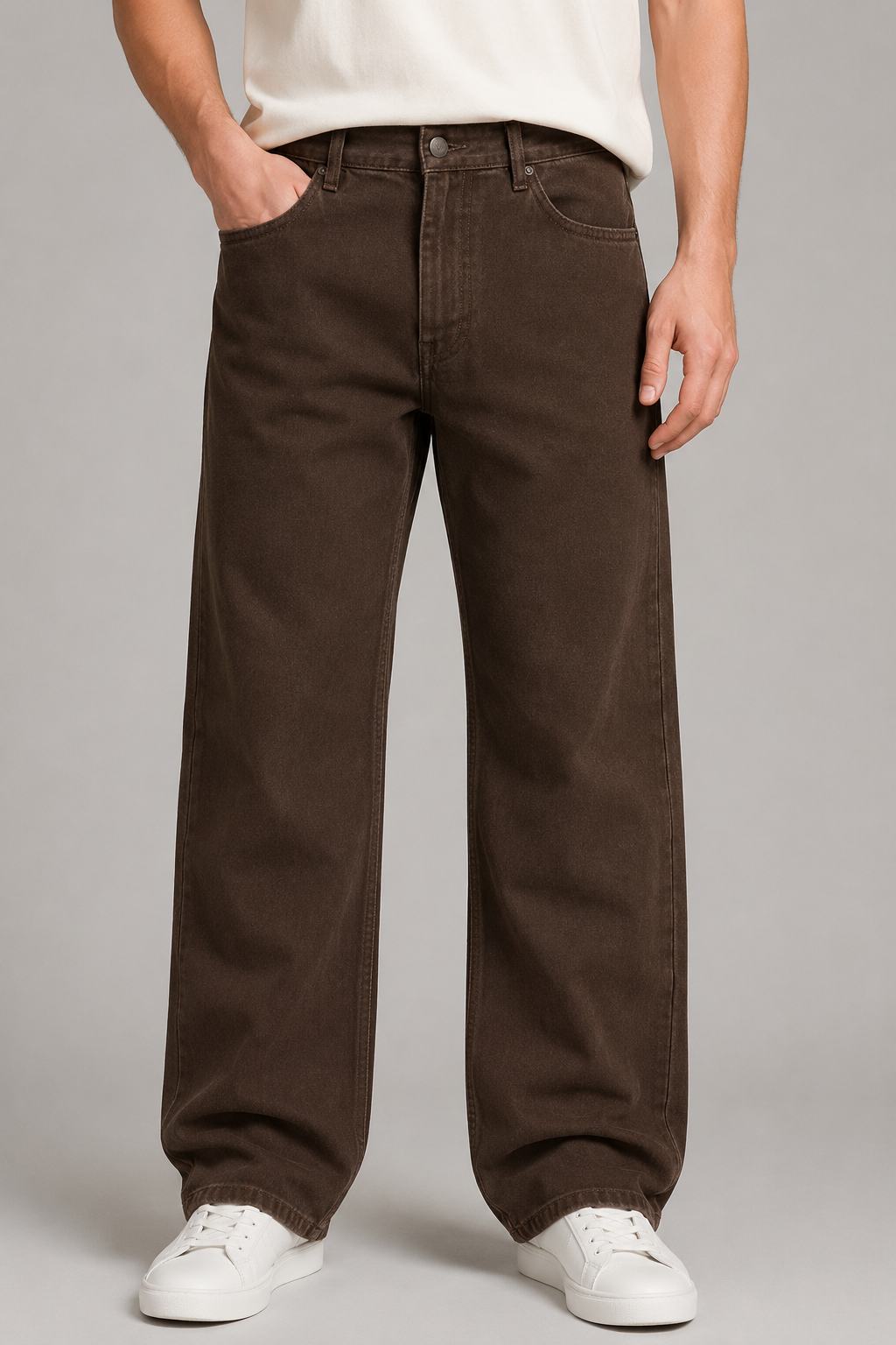 Men’s Brown Straight-Leg Casual Jeans