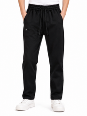 Men’s Black Linen Blend Straight-Leg Trousers
