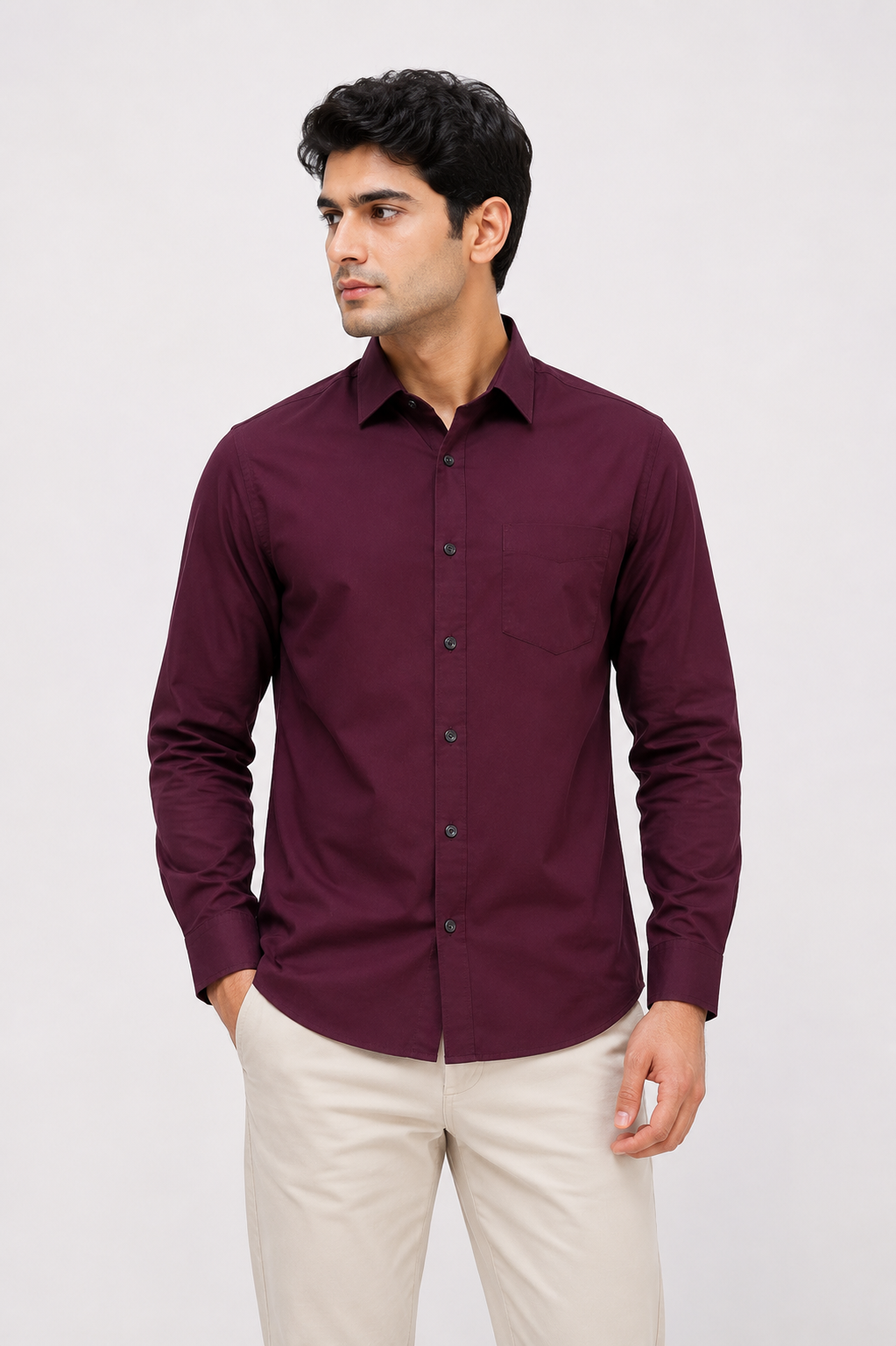 Men’s Premium Burgundy Utility Shirt – Full Sleeve Casual Button-Down Shirt