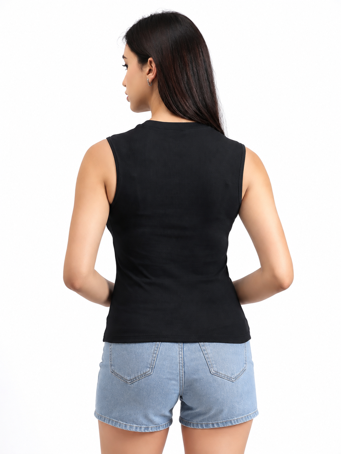 Girls’ Black Sleeveless Ribbed Top
