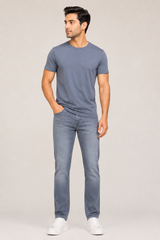 Classic Washed Cotton Denim Pants – Blue Grey