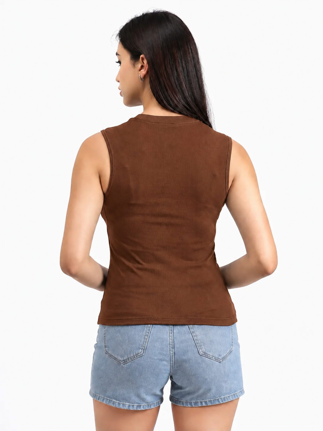 Girls’ Brown Ribbed Sleeveless Top