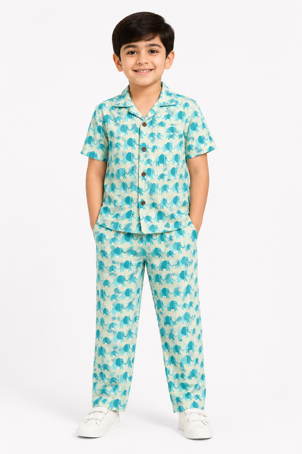 Elephant Print Kids Co-Ord Set – Printed Shirt & Pants