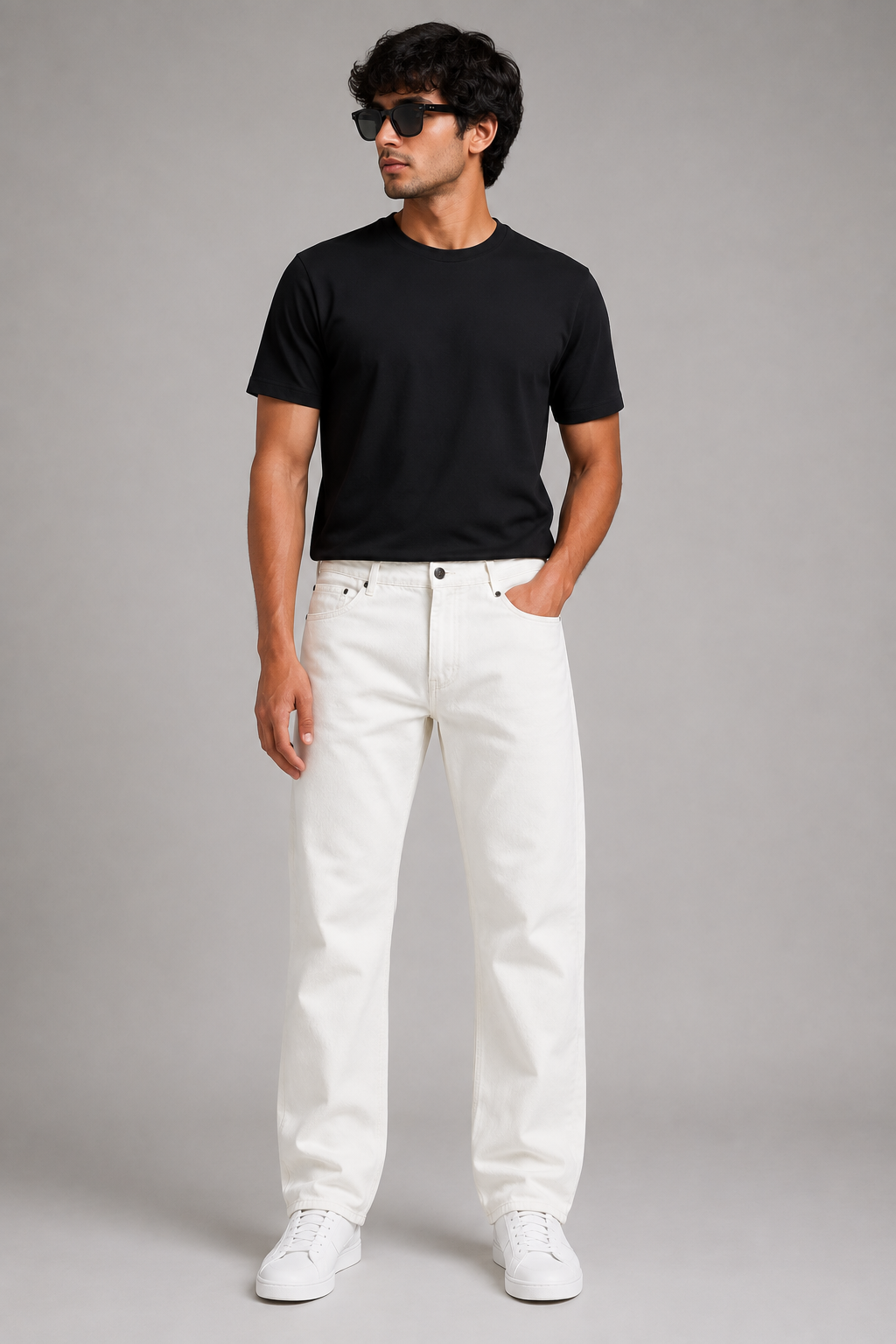 Men’s White Regular-Fit Jeans