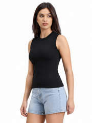 Girls’ Black Sleeveless Ribbed Top