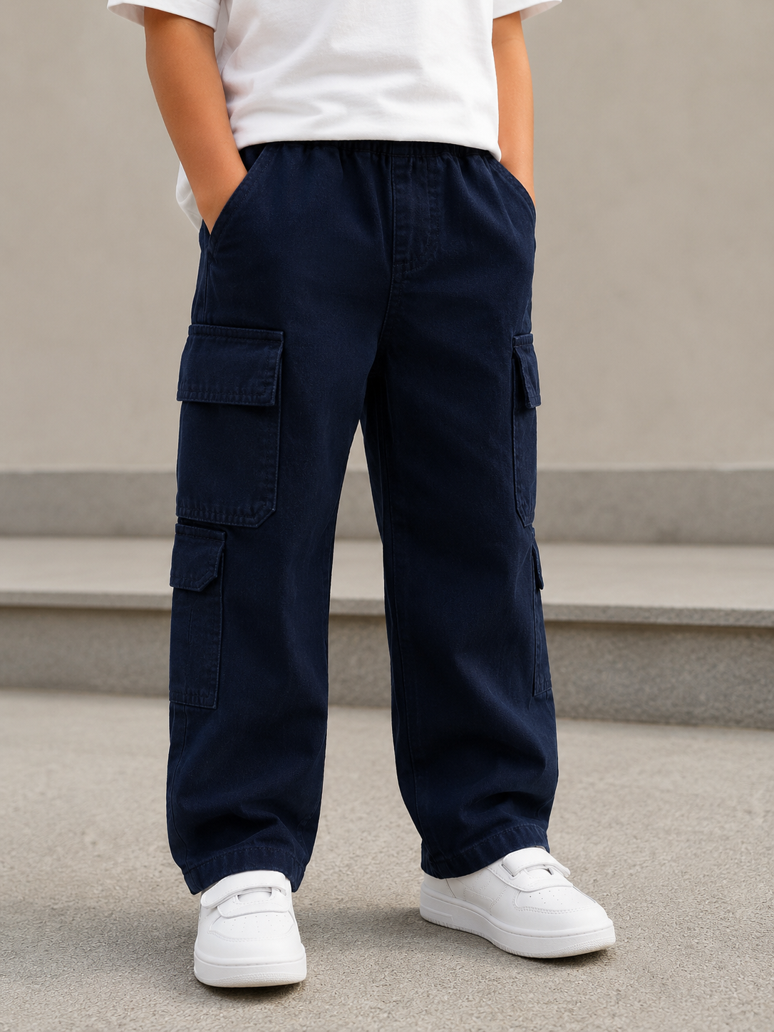 Kids’ Multi-Pocket Cargo Pants with Elastic Waist – Casual Utility Style