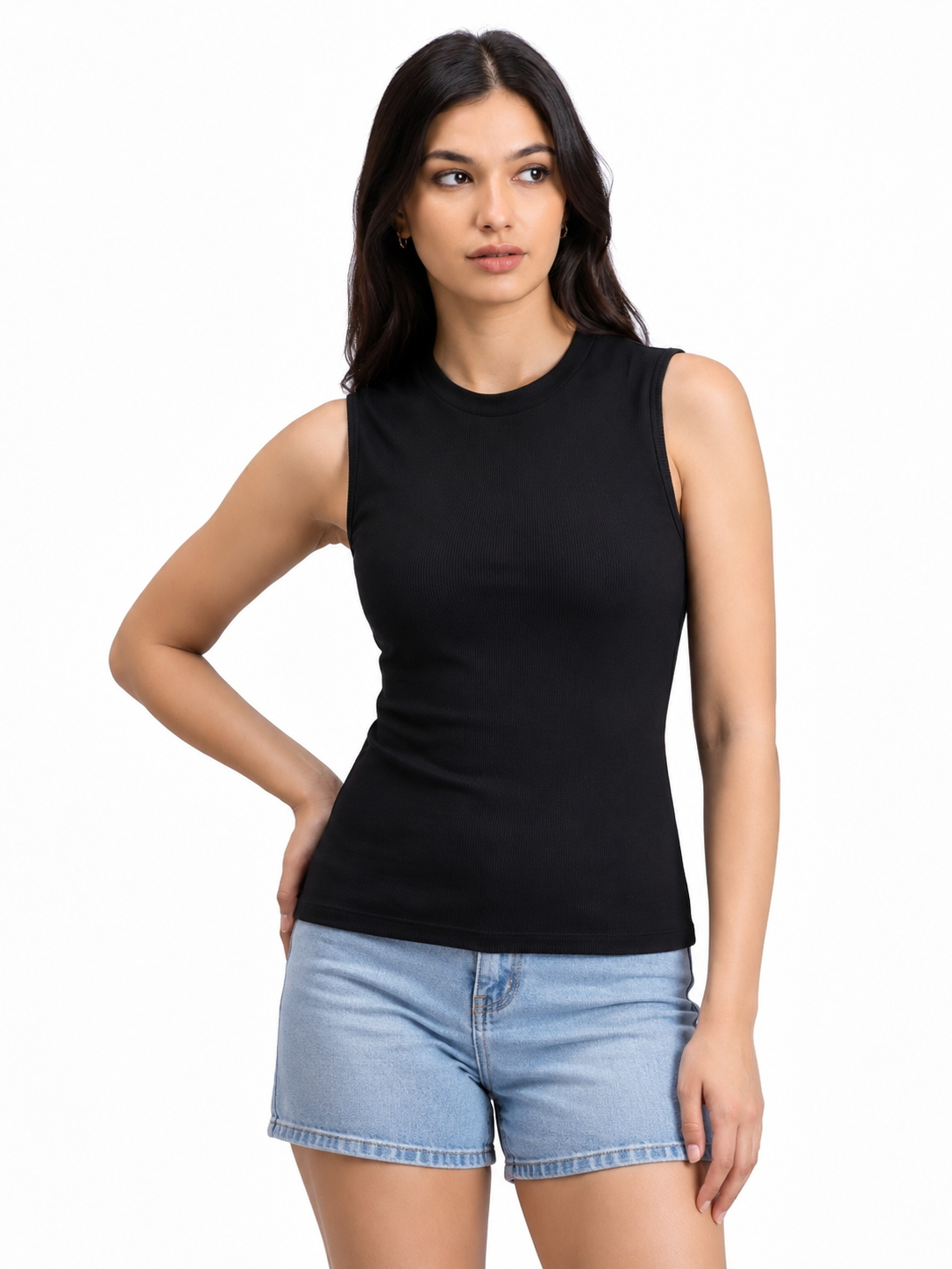 Girls’ Black Sleeveless Ribbed Top
