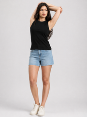 Girls’ Black Sleeveless Ribbed Top