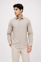 Men’s Solid Beige Full-Sleeve Casual Shirt