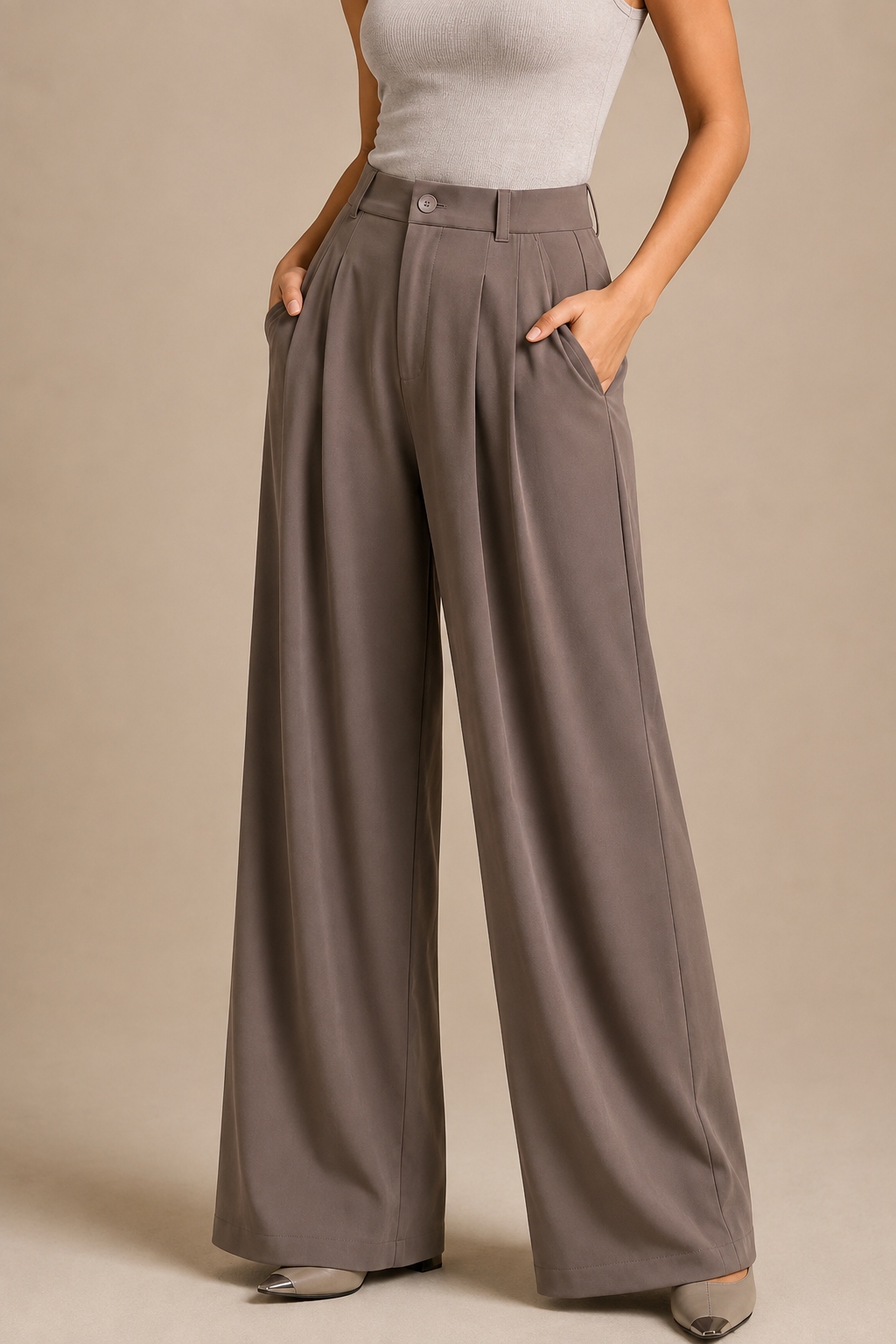 Women’s Elastic Korean Linen Pants – Taupe